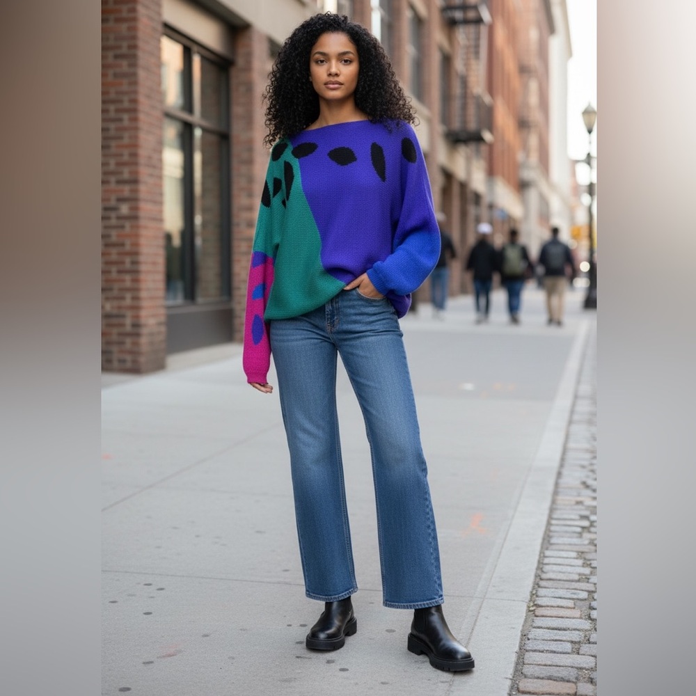Vintage Colorful Geometric Women's Sweater